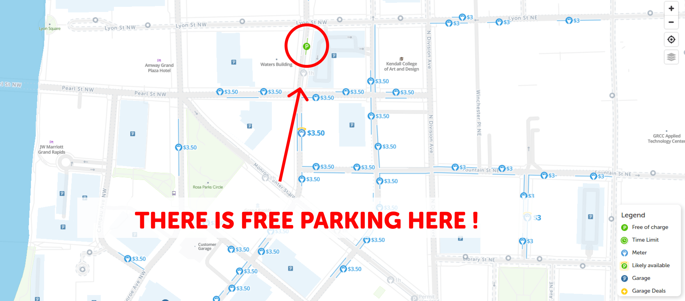 2024 Map of Free Parking in Grand Rapids SpotAngels